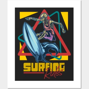 Surfing Rules skull surfer vintage retro Posters and Art